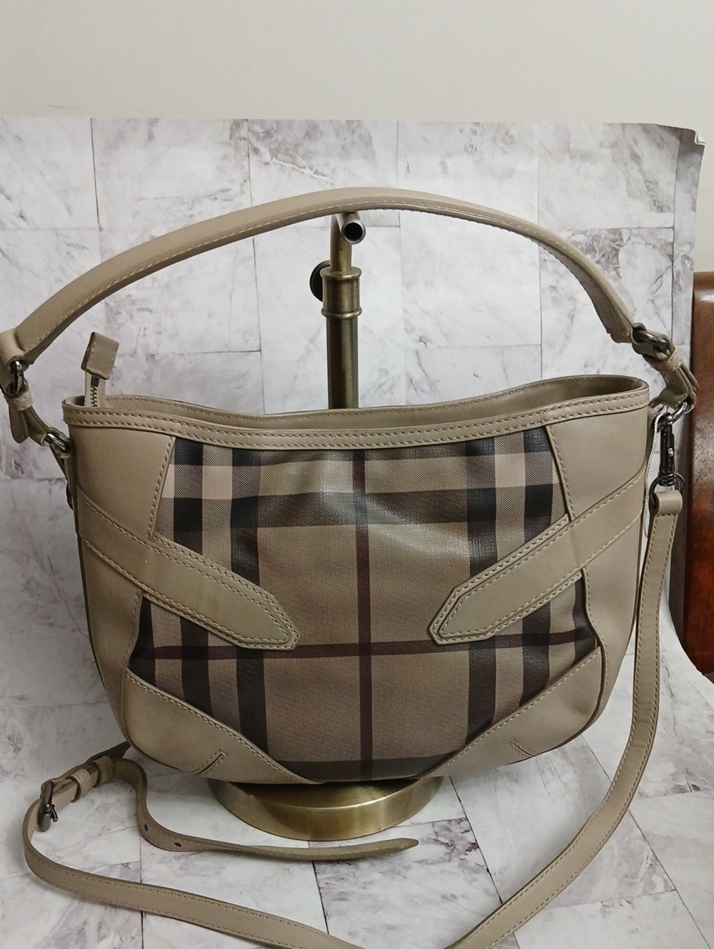 Burberry Taupe Plaid Shoulder Bag